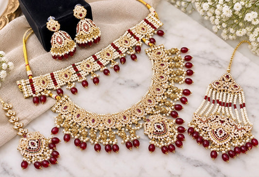 Full Semi Bridal Set with Choker, Necklace, Earrings, Tikka & Passa