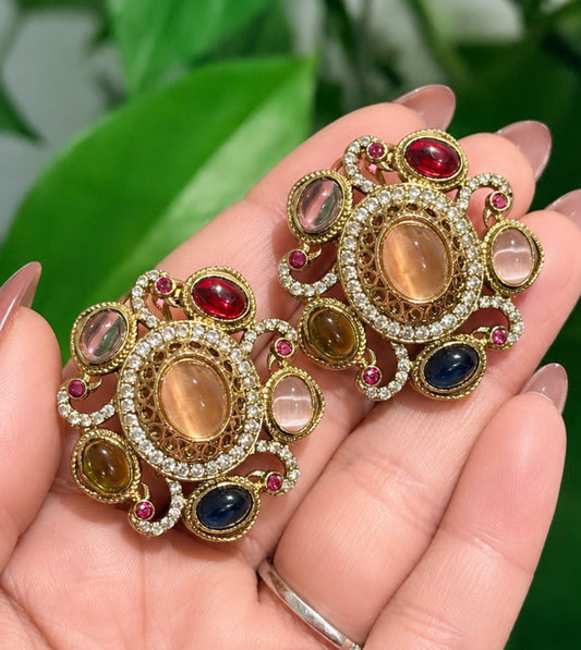 Sabyasachi Inspired Semi Precious Stonework Premium Studs