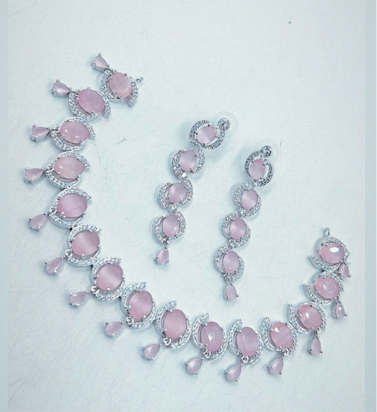 Light Pink American Diamond Necklace Set