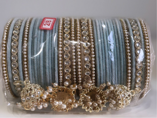 Light Blue Bangle Set with Hangings