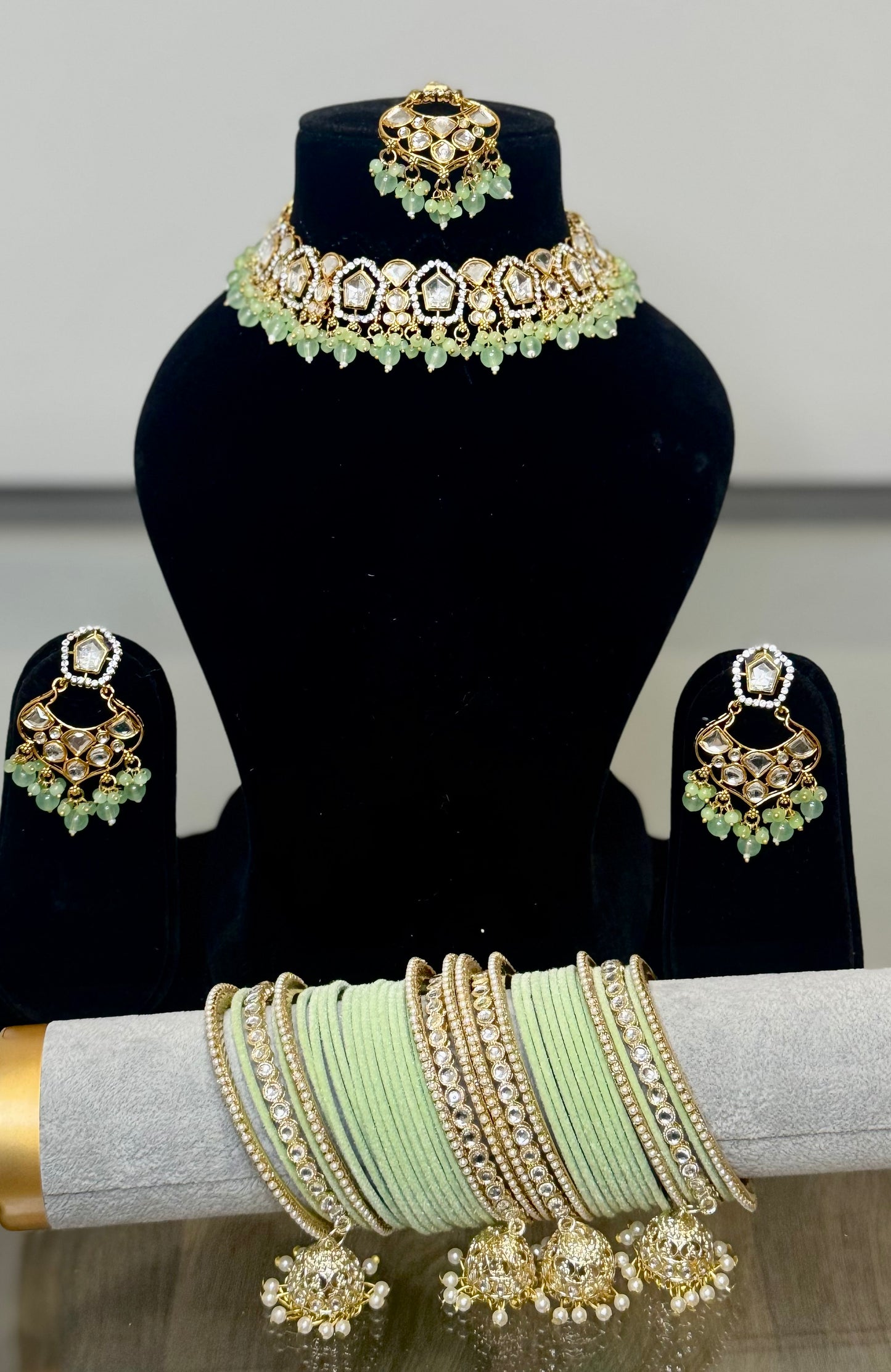 Mint Color Necklace Set with Bangles