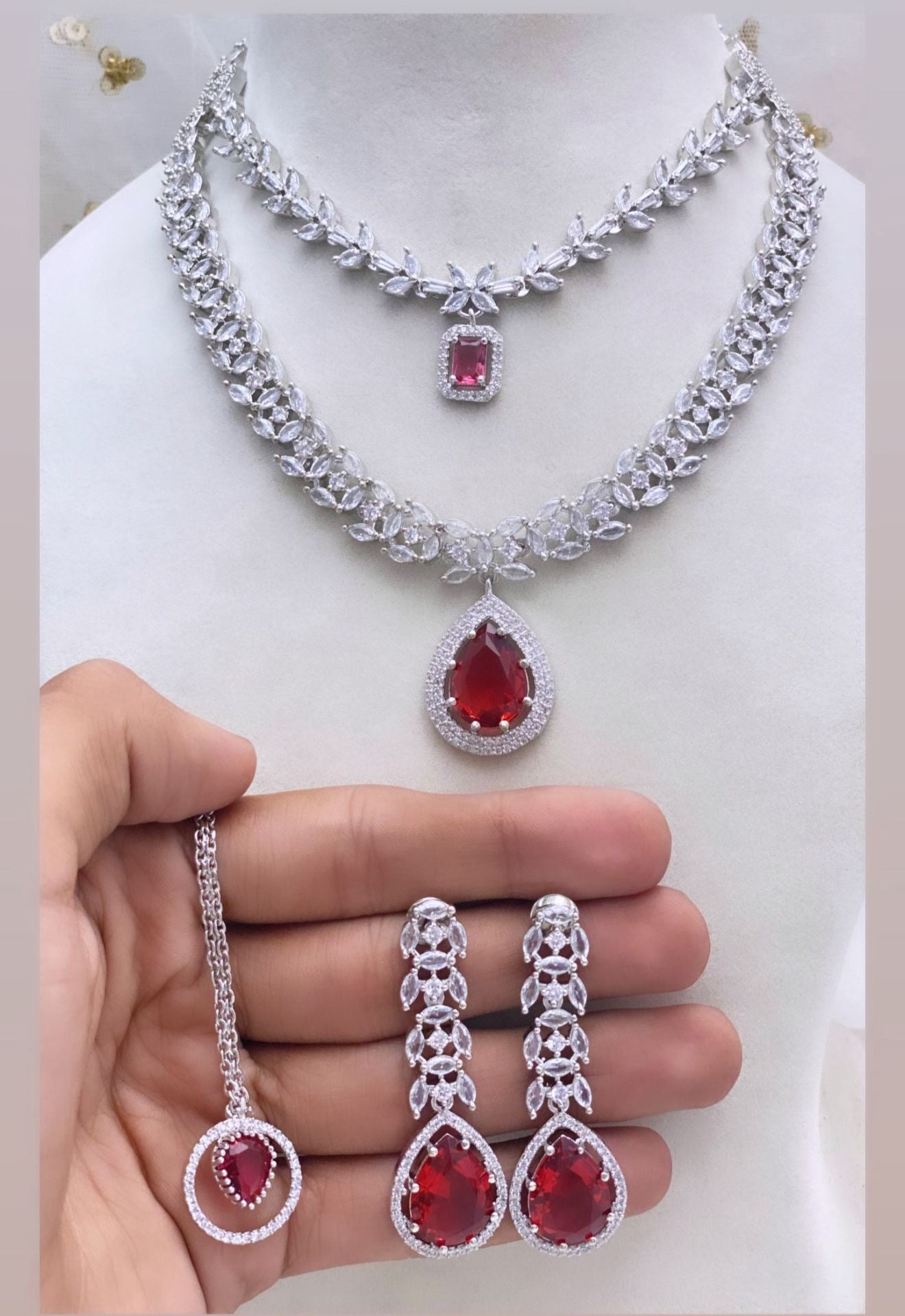Double Layered Ruby Necklace Set