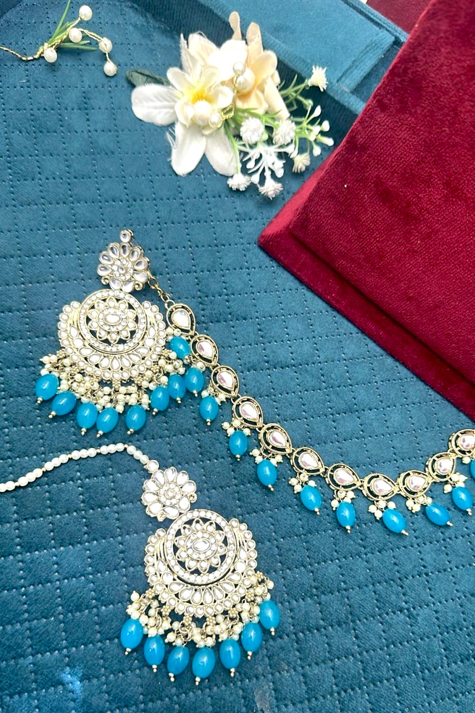 Blue and Silver Sahara Earrings and Tikka Set