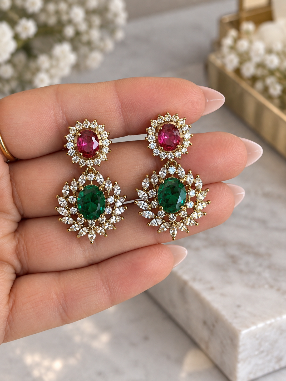 Saanjh Victorian Style Necklace Set with Original Glass & Doublet Stones