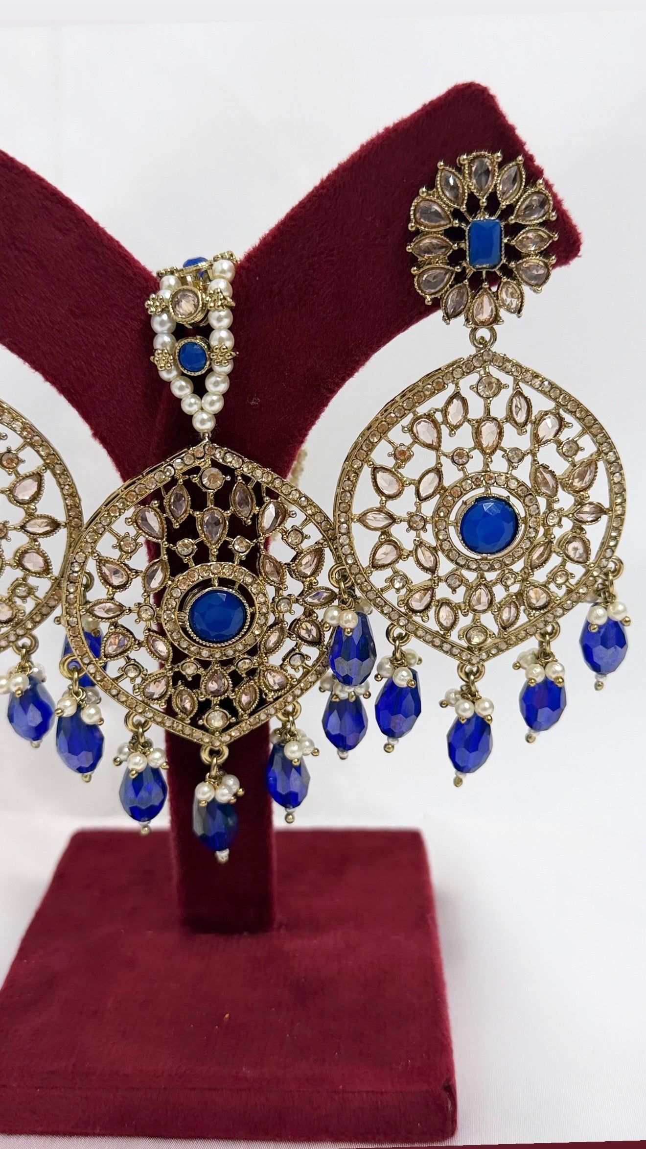 Royal Blue & Golden Earrings & Tikka Set