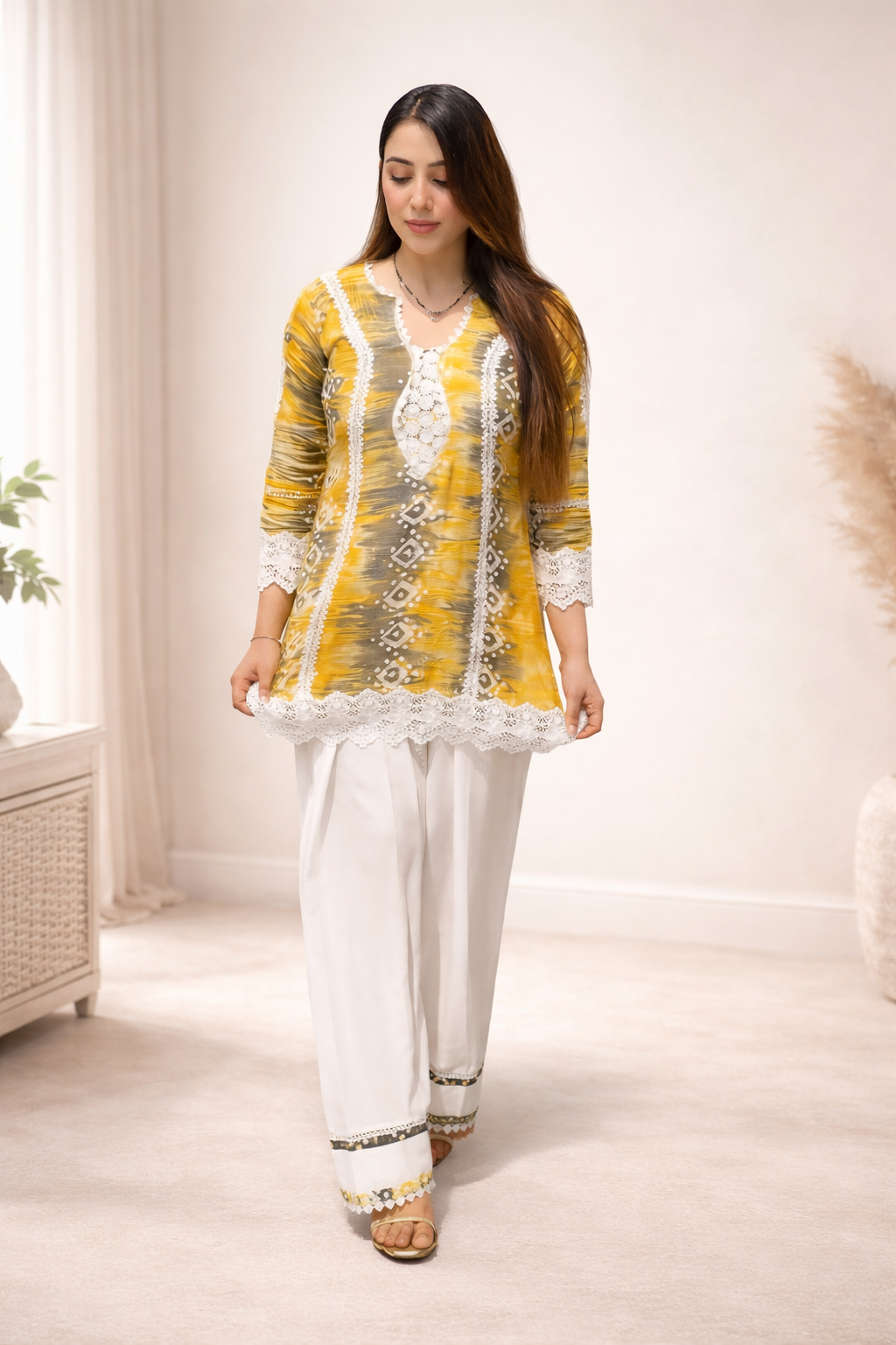 Yellow Printed Cord Set