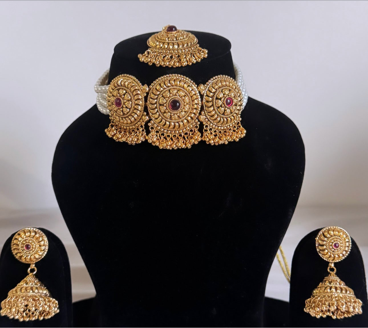 Gold Plated Necklace Set With Jhumkis