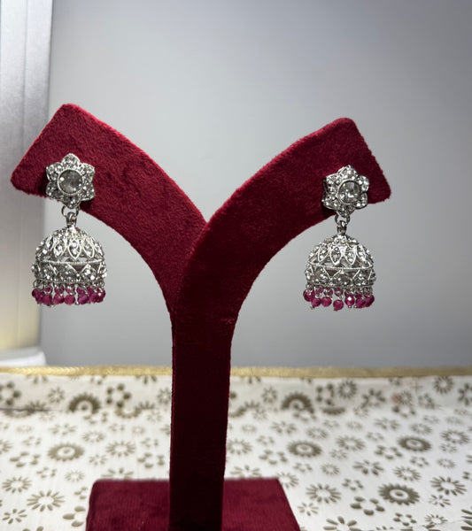 Silver and pink Jhumki Set