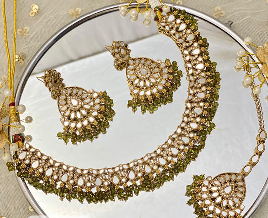 Mehndi Color Mirror Necklace Set
