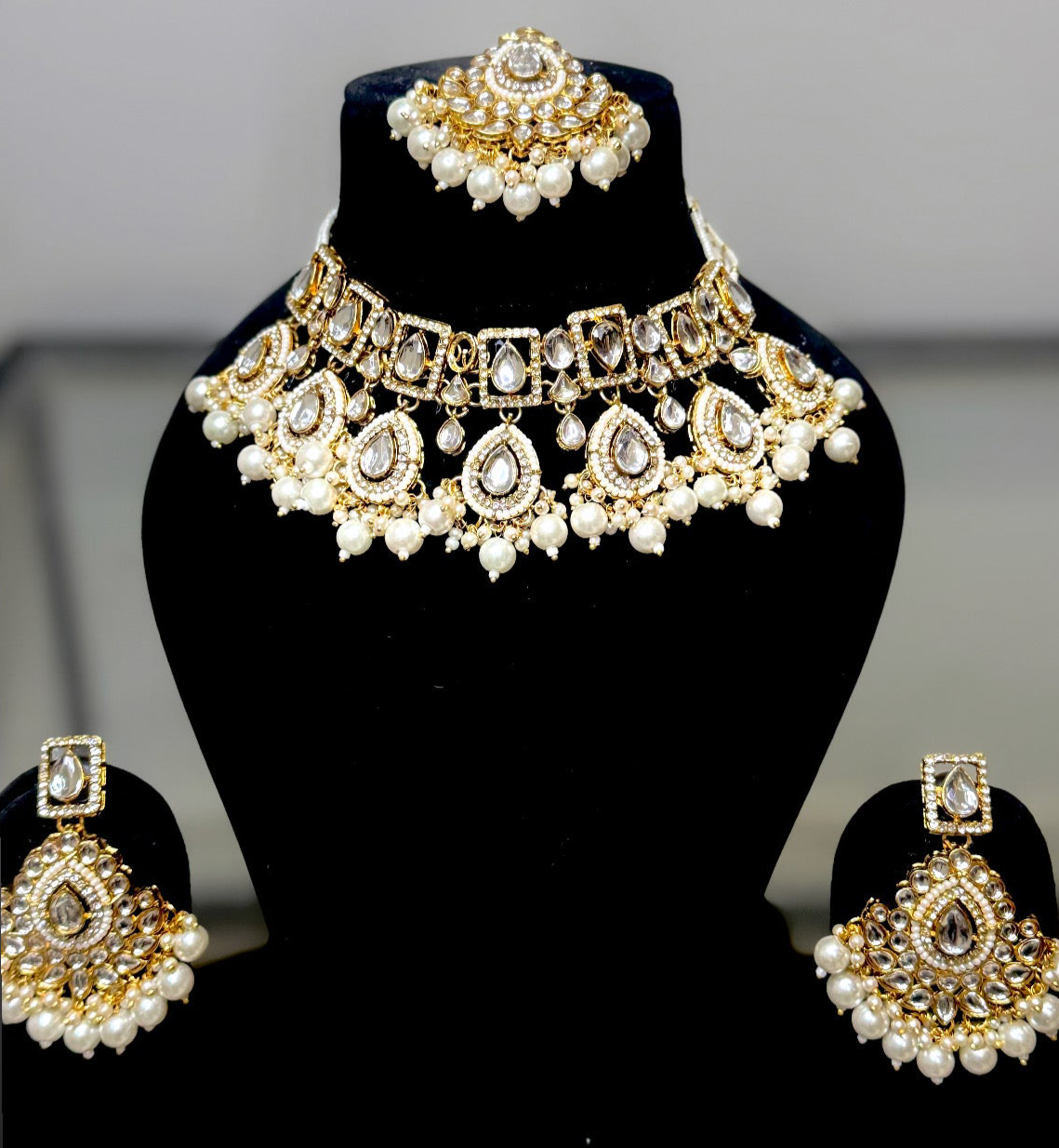 Golden and Pearl Choker Necklace Set