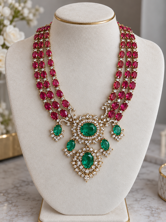 Saanjh Victorian Style Necklace Set with Original Glass & Doublet Stones