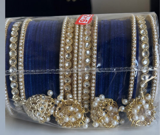 Royal Blue Bangle Set with Hangings