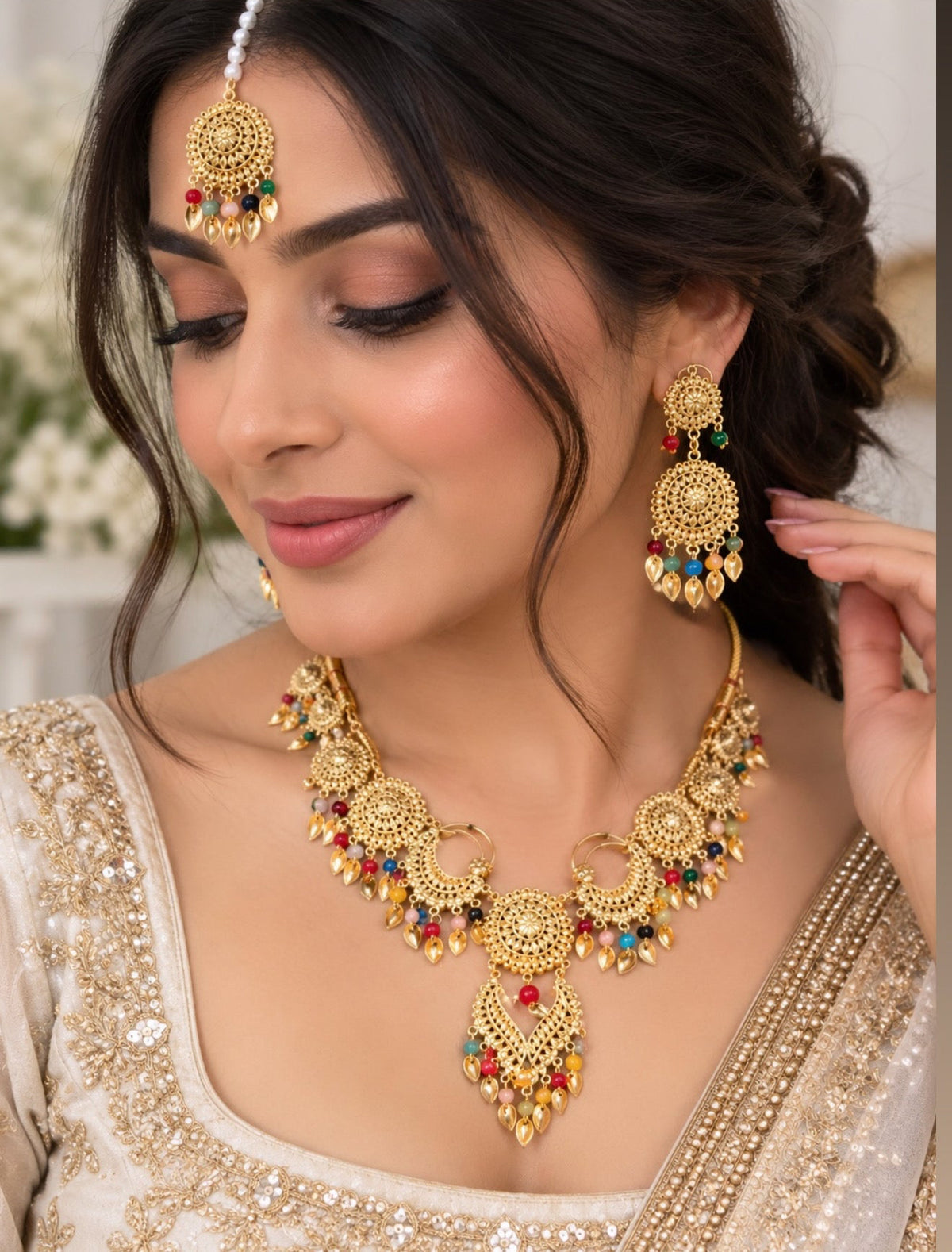 Manvi Punjabi Style Peepal Patti Necklace Set