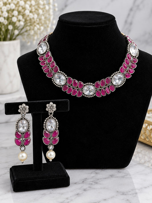 Simran Oxidized & American Diamond Necklace Set