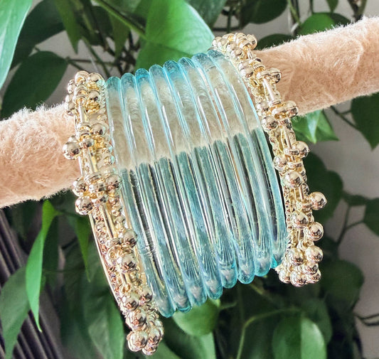 Ayesha Jelly Bangle Set with Golden Ghungroo Bangles