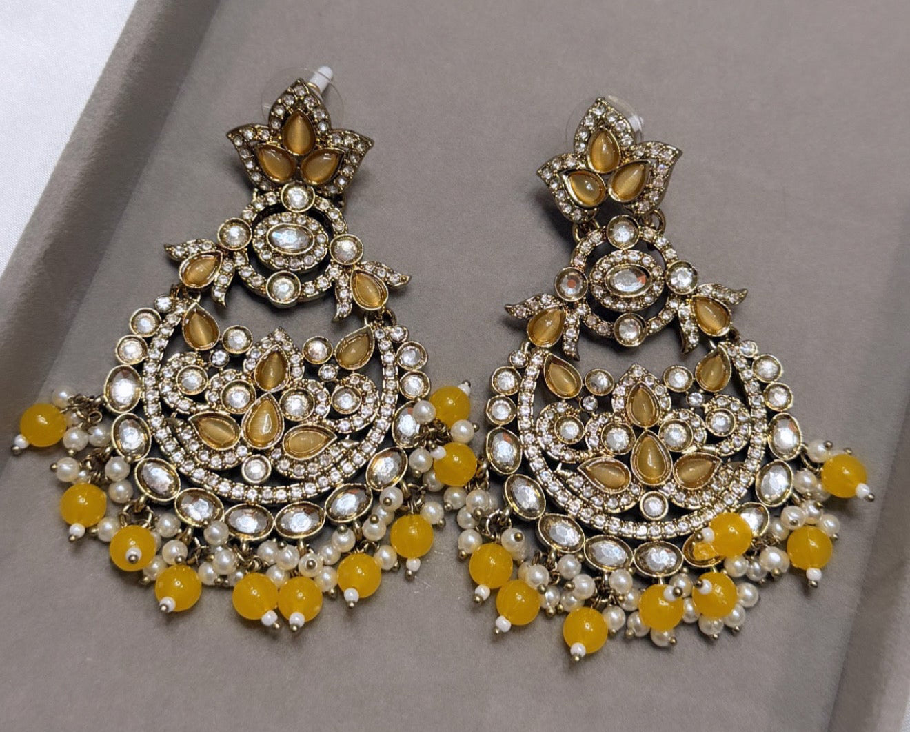 Yellow Kundan & Polki Style Earrings