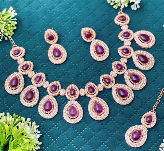 Purple Teardrop Necklace Set