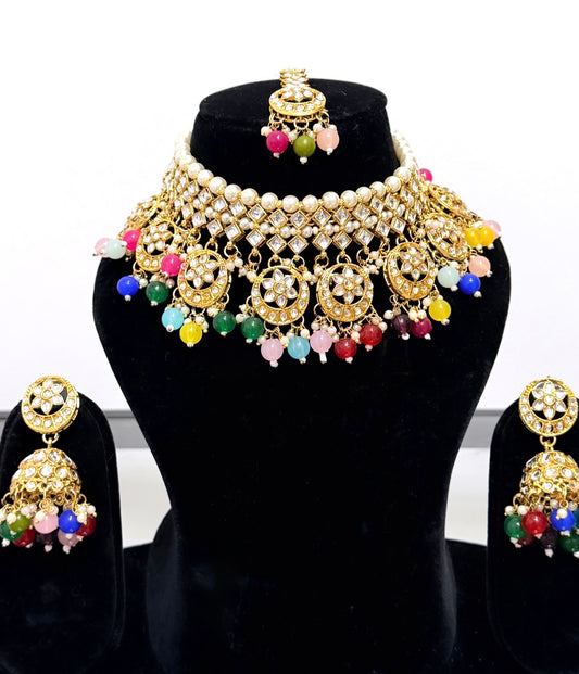 Multi Colored Necklace Set With Jhumkis