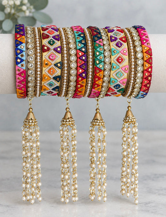 Natasha Threadwork with Hangings Bangle Set-Full Set for Both Hands