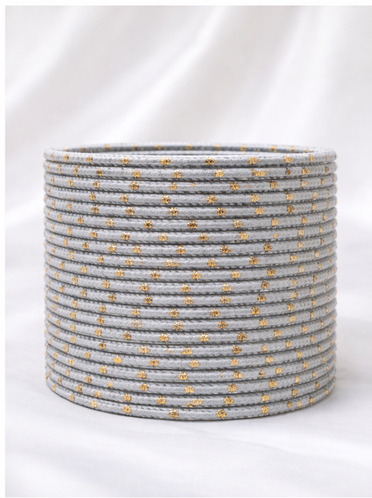 Grey Colored Metal Dotted Bangle Set