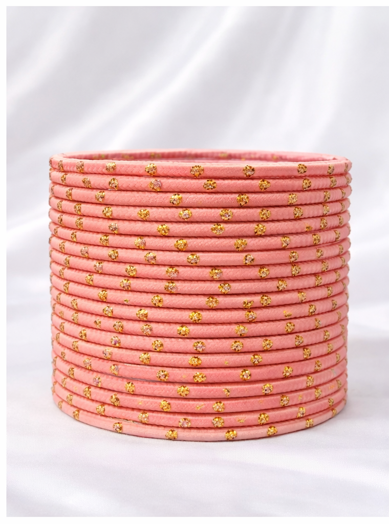 Peach Colored Metal Dotted Bangle Set