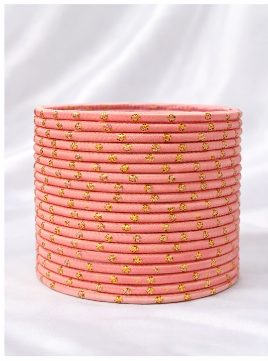Peach Colored Metal Dotted Bangle Set
