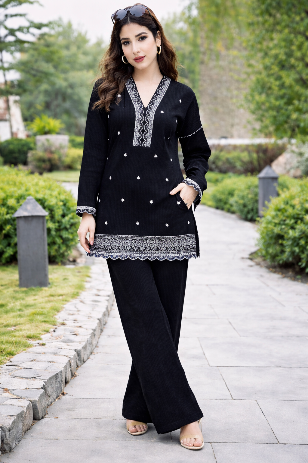 Black Woolen with Sequin Work Cord Set