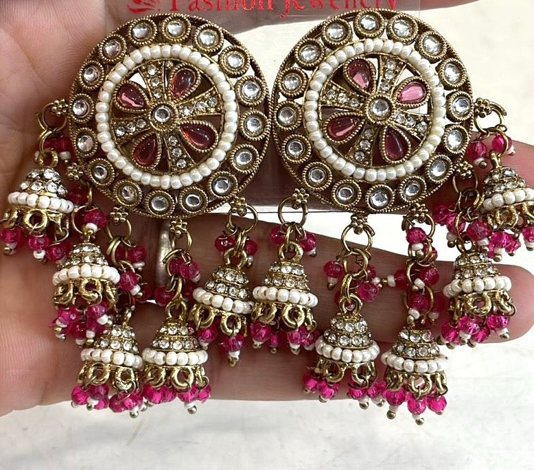 Magenta Colored Hanging Earrings