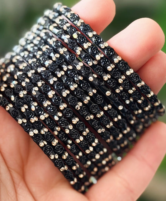 Sophia Glass Bangle Set-Black Color-(Back in Stock)