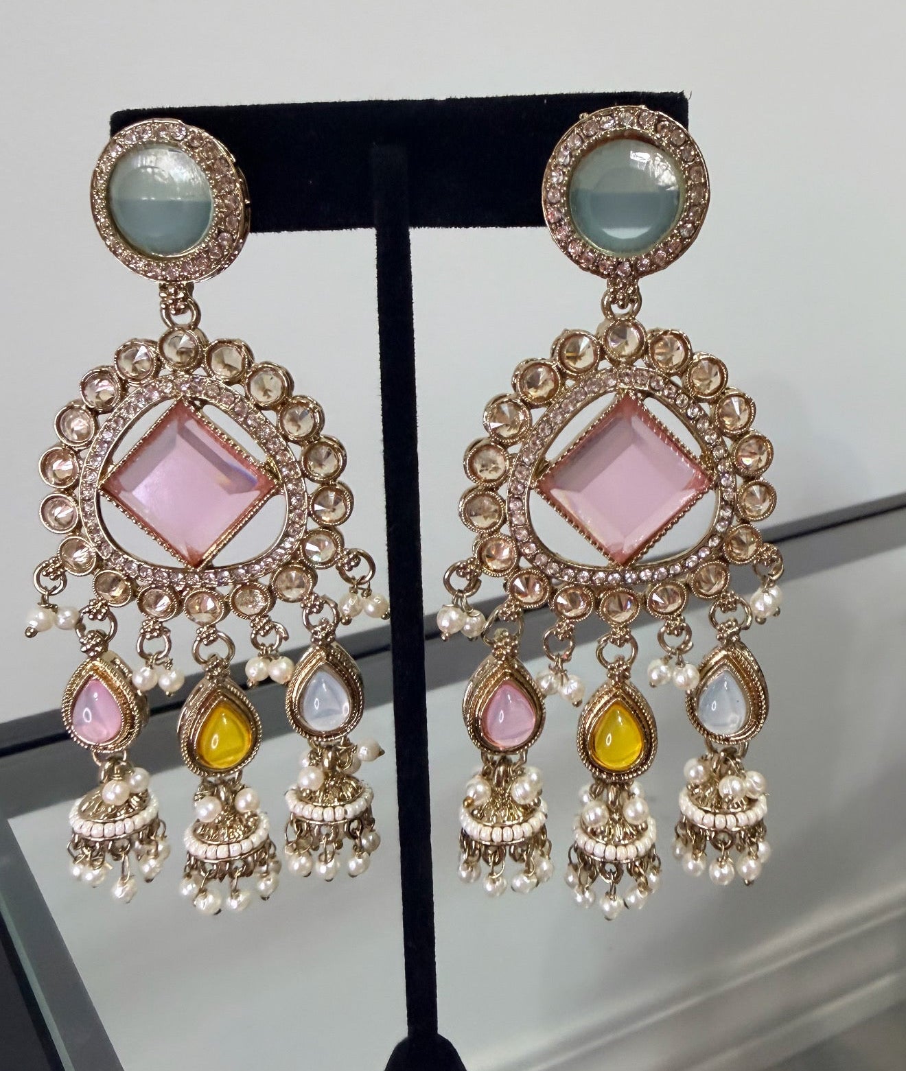 Mint & Pink Colored Hanging Earrings