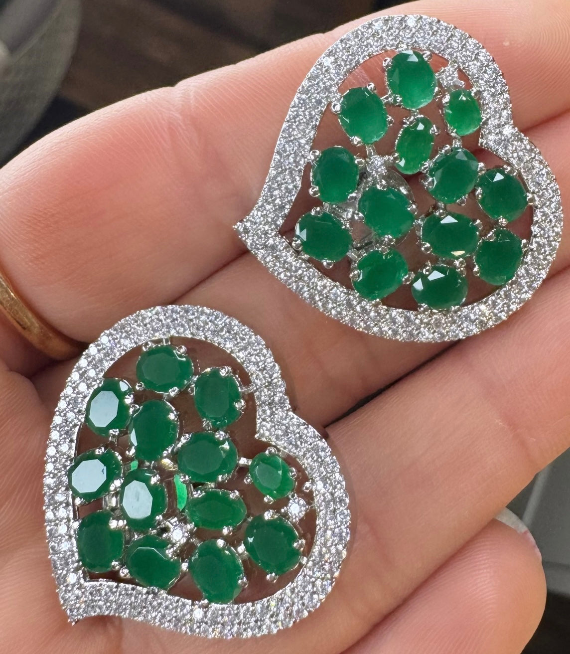 Heart Shaped Green Colored Stud Tops