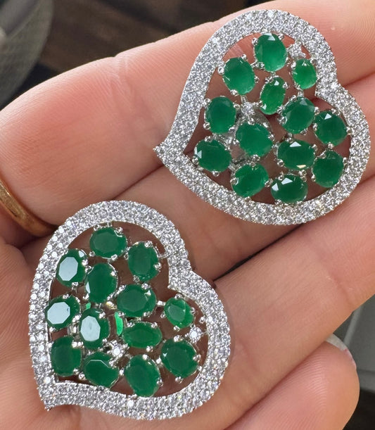 Heart Shaped Green Colored Stud Tops