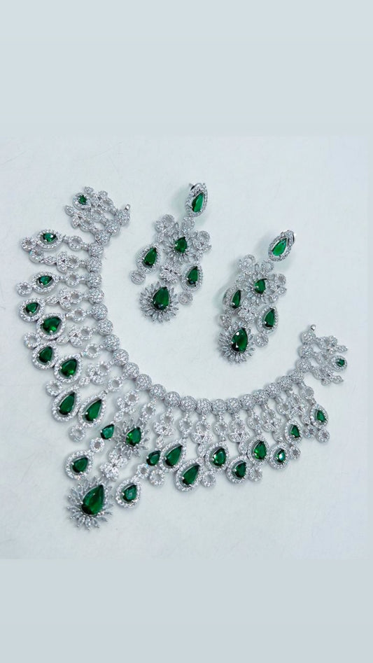 Emerald Green with Silver Necklace Set