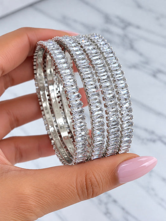 Ashna Crystal Bangle Set of 4 in Silver
