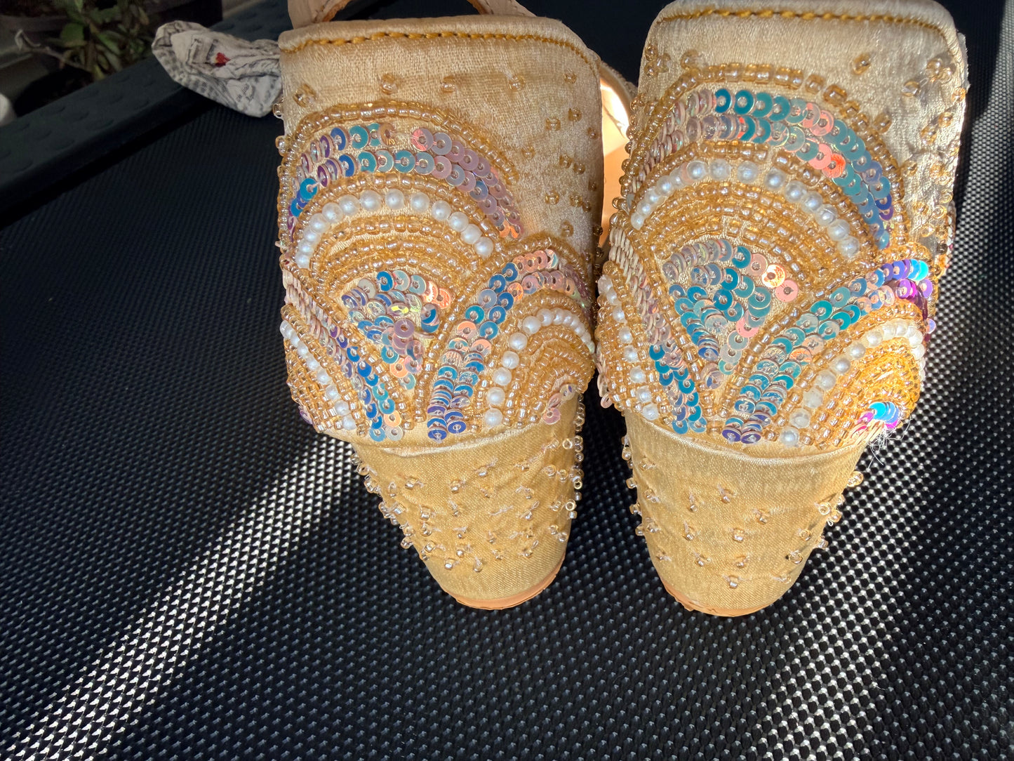 Golden Sequin and Pearl Work Heels