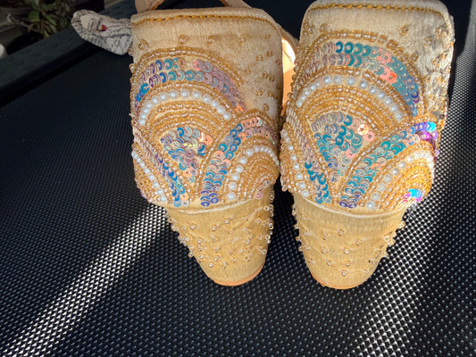 Golden Sequin and Pearl Work Heels