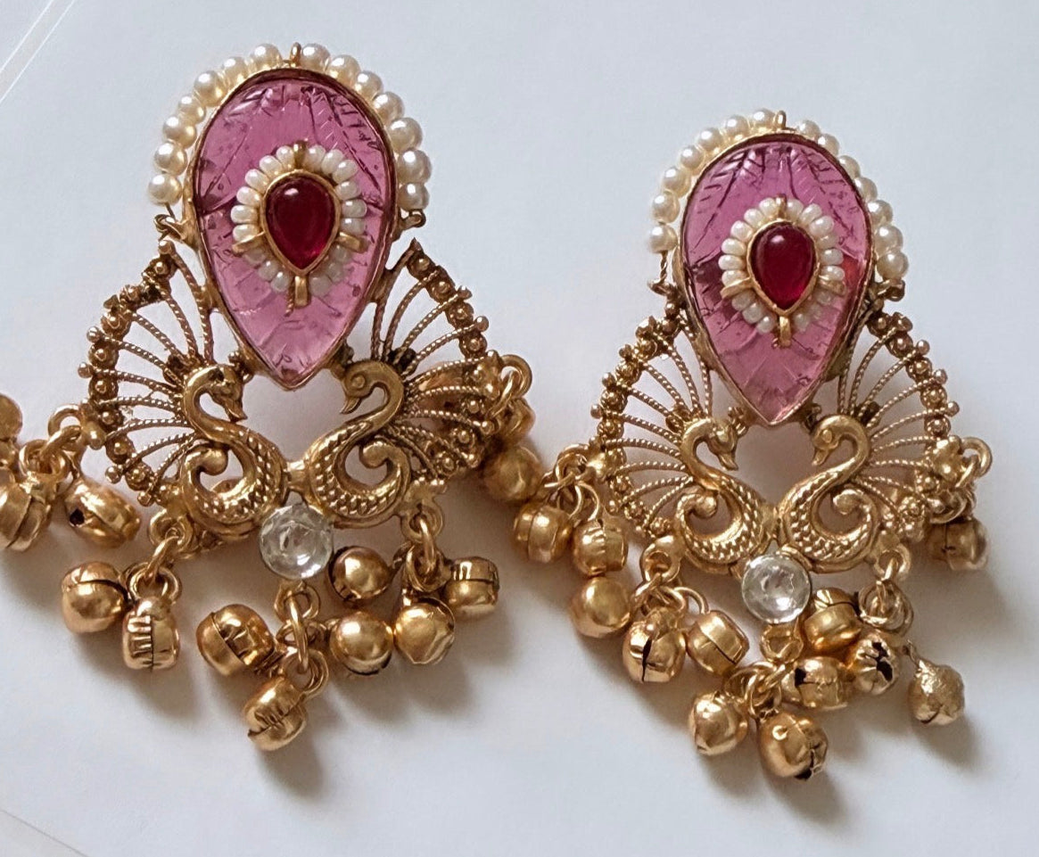 Gulabi Noor Earrings With Ghunghroos