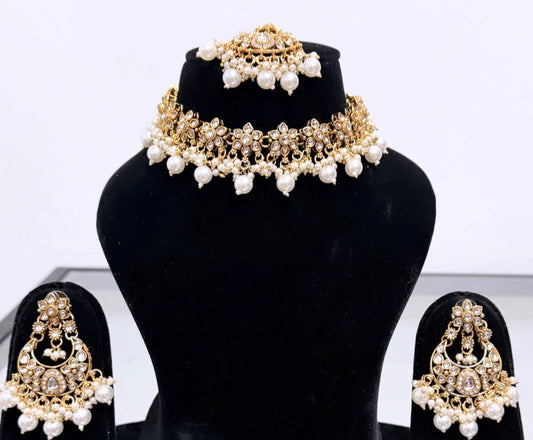 Light weight Golden with Pearl Work Necklace Set
