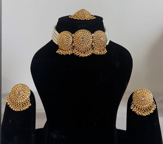 Gold Plated Choker Style Necklace Set