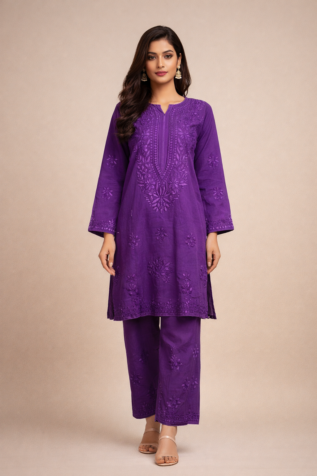 Purple Kurti With Pants Set