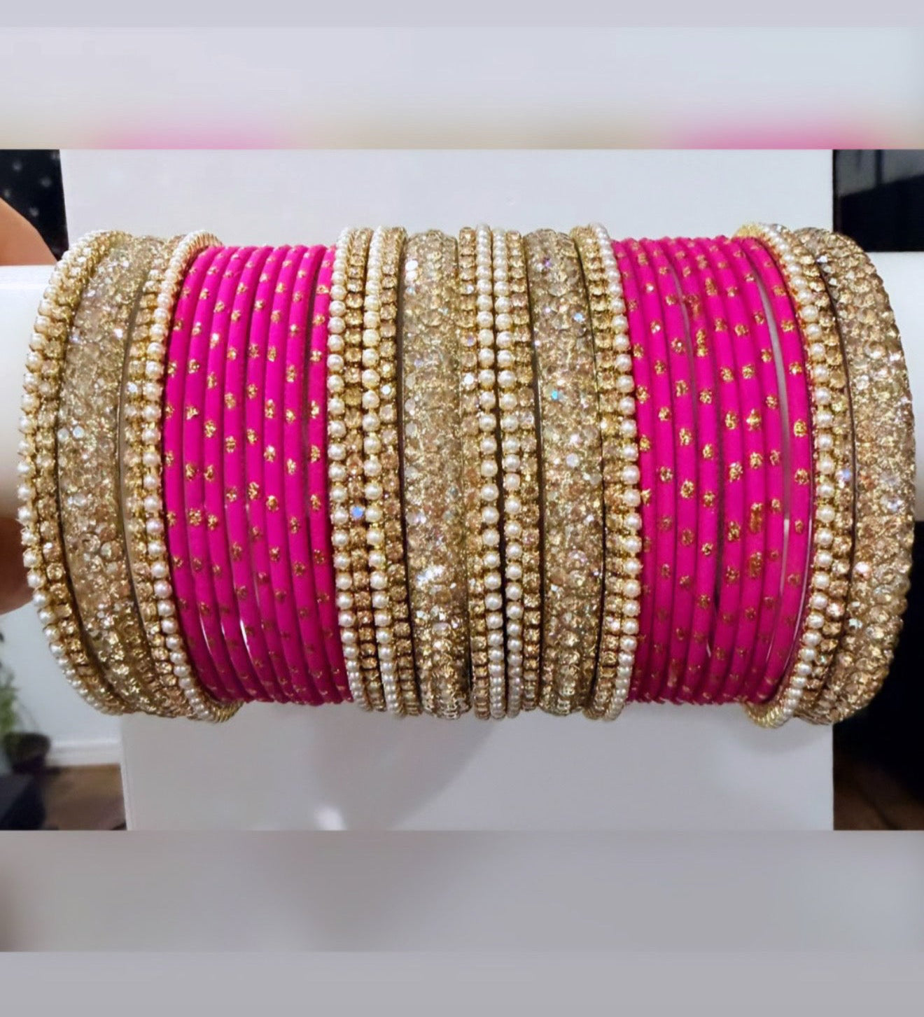 Magenta & Golden Bangle Set