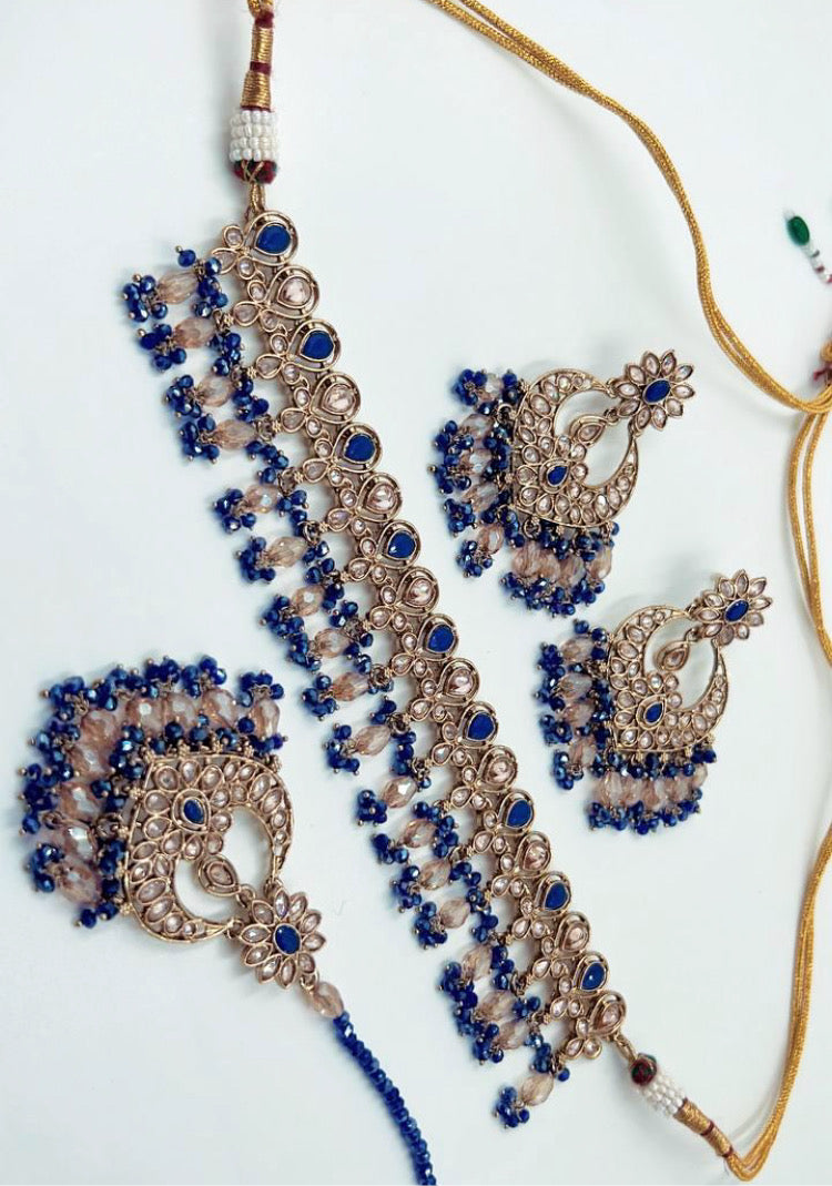 Navy Blue Choker Necklace Set