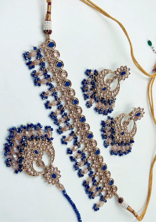 Navy Blue Choker Necklace Set