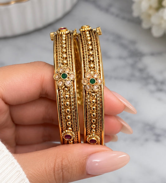 Rachna Openable Gold Plated Bangle Set Ruby Green