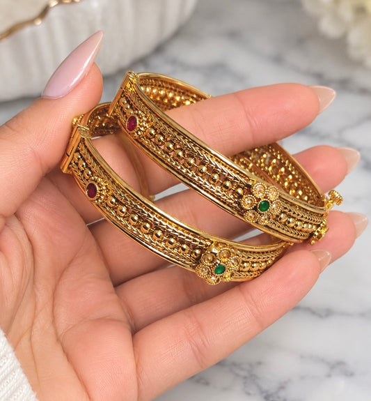 Rachna Openable Gold Plated Bangle Set Ruby Green