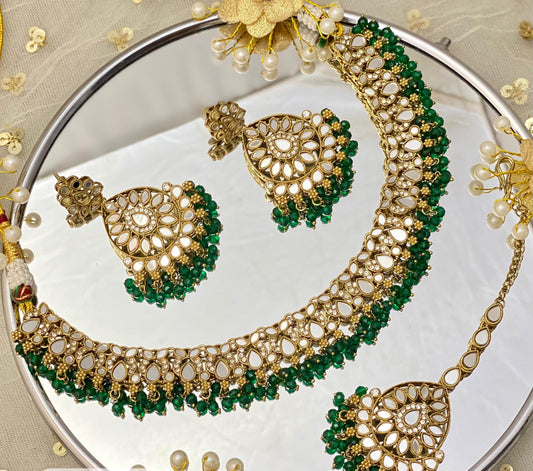 Dark Green Mirror Necklace Set