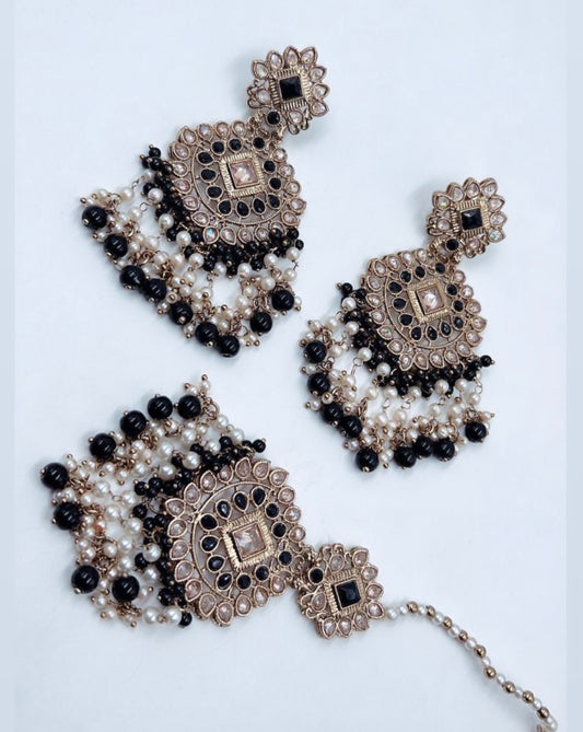 Black & Earrings and Tikka Set
