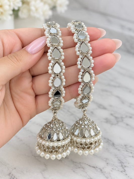 Silver Mirror Work Ghungroo Hanging Bangle Set of Two