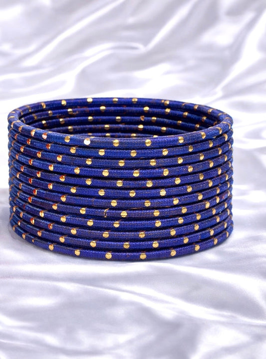 Navy Blue Metal Dotted Bangle Set