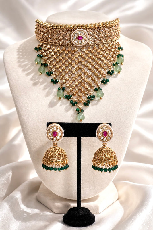 Disha Premium Gold Plated Necklace Set with Jhumkis